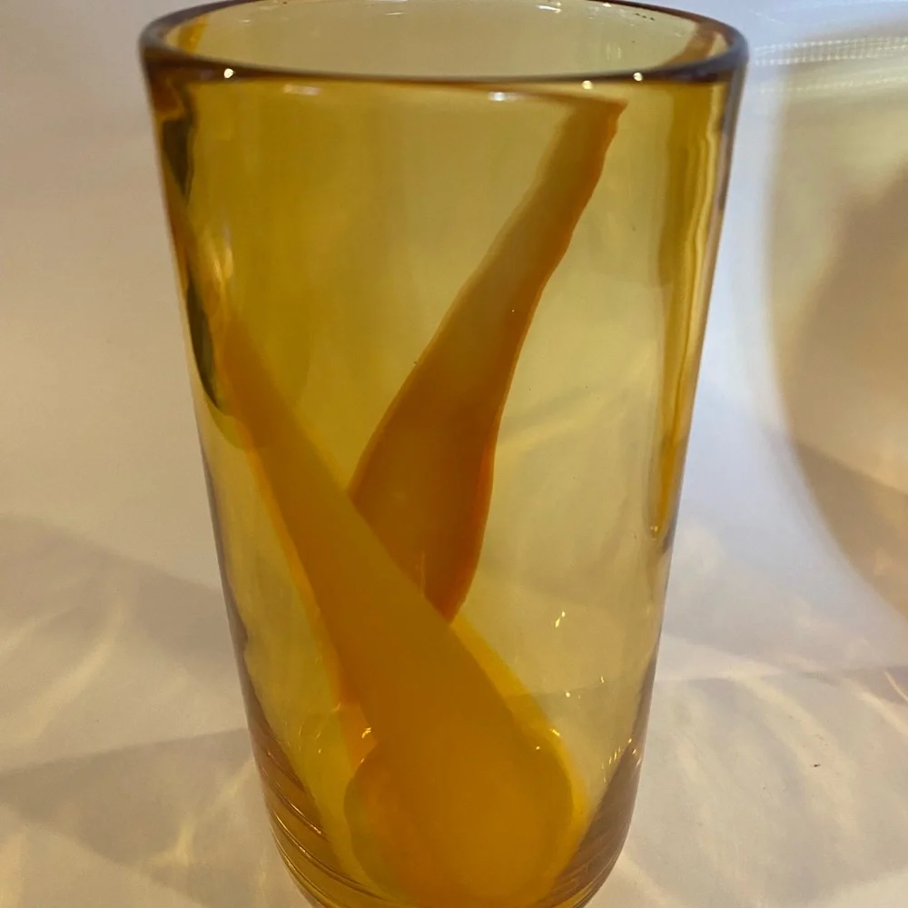Vintage Pier 1 Imports Amber Hand-Blown Glass Tumblers, Set of 2, Red/Orange Swi